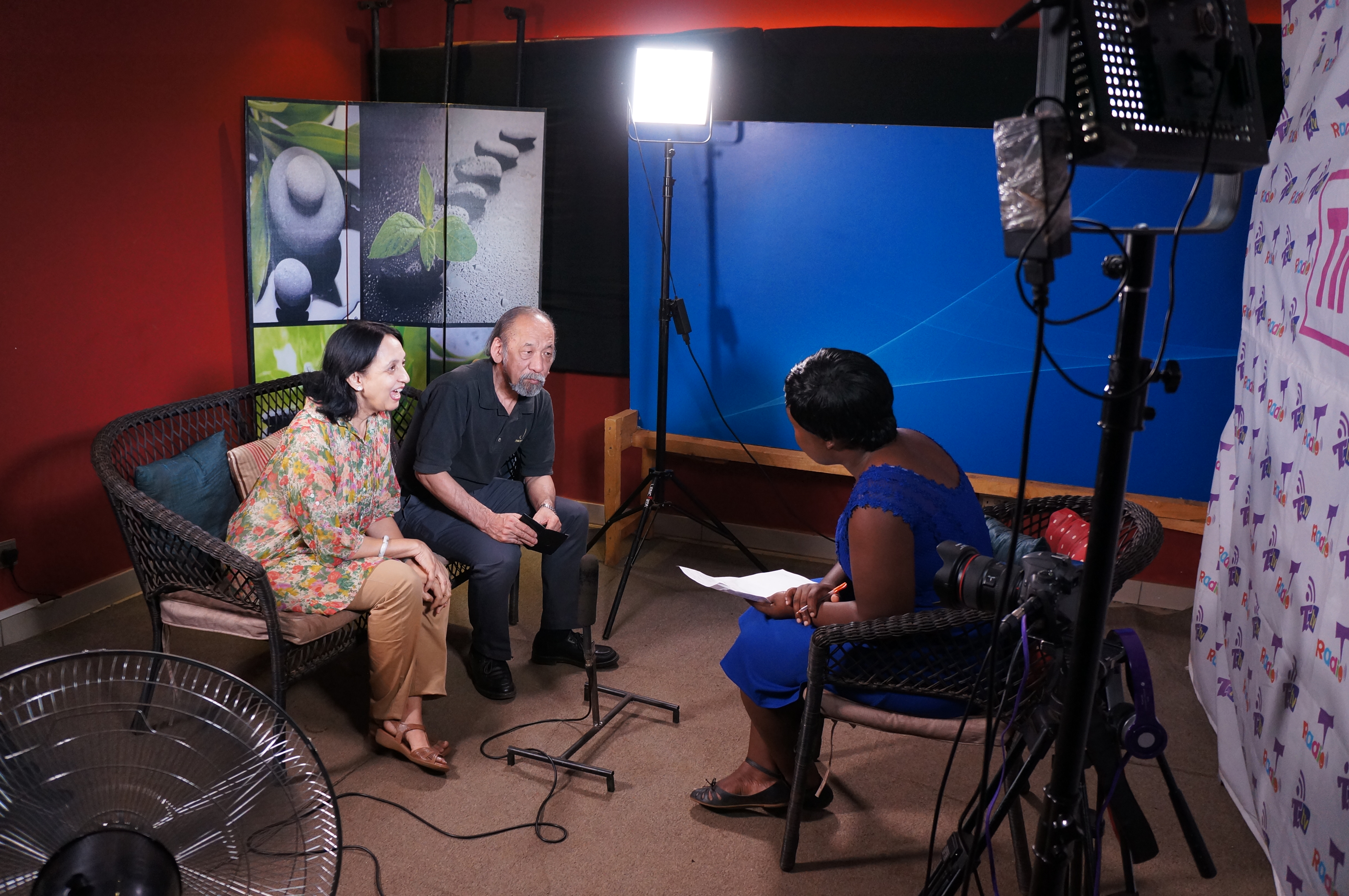Slider Image Rei Foundation advisory board members Geeta Sethi and Masayoshi Tarui being interviewed on Timveni TV.