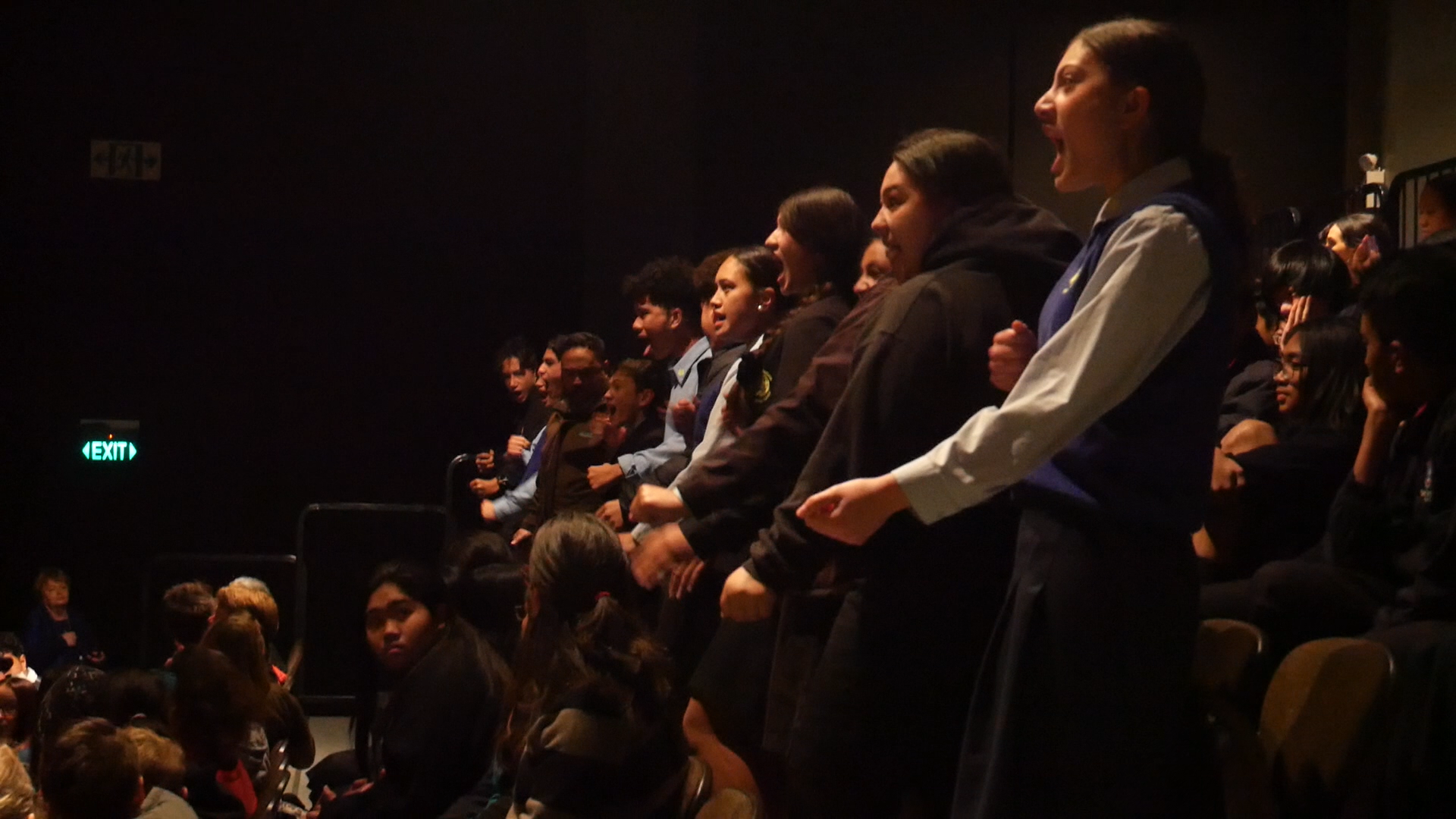 Slider Image Te Kura Kaupapa Māori o Maungarongo respond to the screening with a waiata.