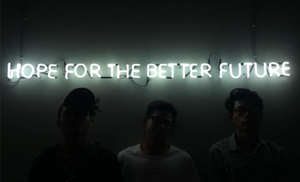 Slider Image The team from Sa Sa Art Projects with the work, Hope for the better future, 2015, by Piyarat Piyapongwiwat.
